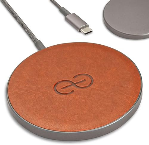 Dreem Empower Magnetic Wireless Charger Pad (Secondes d'usine) - Compatible avec MagSafe pour iPhone 17/16/15/14/13/12 & Qi-Certified Devices - Premium Vegan Leather [KARAMEL]