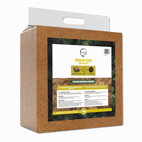 GREENGOF Fibra de Coco Orgánica Bloque 5Kg (70L) - Ladrillo compactado. Sustrato de Origen 100% Natural. Recomendado para Huertos urbanos, Terrarios, Todo Tipo de Plantas y Vermicomposteras.