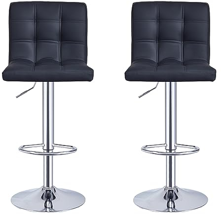 Panana Barhocker höhenverstellbare Barstuhl mit Kunstleder, 360° Drehstuhl, Küchenstühle mit Rückenlehne und Fußstütze (Schwarz, 2)