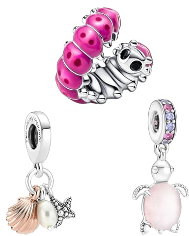 Feitery Charms Animali Marini Cuore Compatibile con bracciali e collane Viaggiando Perle per Donna Gioielli Estivi, Zirconia cubica