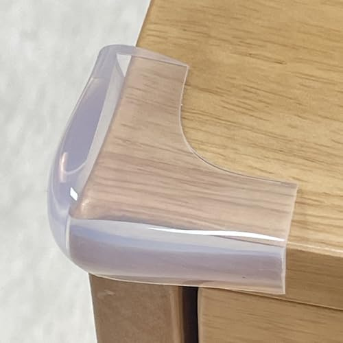 Food-Graded Silicone Clear Corner Protectors, Baby Proofing Table Edge Guards, Pre-Tapep Adhesive Soft for Kids Child Safety Proof, Cabinets Counter Furniture Bumpers (4, 3/5x3/5 in (Width))