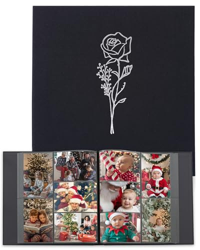 Yuforr Photo Album 6x4 Slip in, 1000 Pockets Photos, Linen Photo Albums for Family Wedding Anniversary, Album Book Holds Landscape and Portrait 10x15cm Pictures-Black