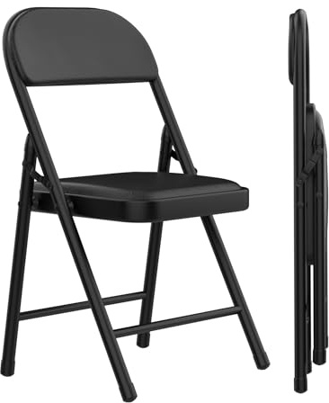 ARunThLana Lot de 2 Chaise Pliante, Chaises de Salle à Manger en PU, Cadre en métal, avec Dossier, 47x32x98cm, pour Salon, Bureau, Salle à Manger, Noir