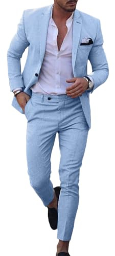 Oanviso Abito da Uomo 2 Pezzi Abito da Lavoro Monopetto e Pantaloni Due Pezzi Set Abito a Maniche Lunghe in Tinta Unita Casual Business Sets Abito Completo alla Moda e Versatile A Blu M