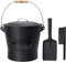 Vintage Decor Home Ash Bucket with Lid & Tidy Set 27cm Powder coated Steel Matt Black Metal Bucket for Fireplaces, 10L Ash Bucket with Shovel and Hand Broom, Tool Set Accessories