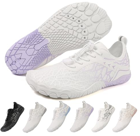ZEPYFXIT Scarpe da Acqua Uomo Donna Scarpe da Scoglio Scarpe da Immersione Scarpe da Spiaggia a Piedi Nudi Asciugatura Rapida Surf Fitness Piscina(Bianco Viola,41 EU)