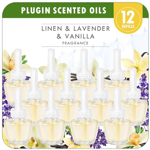 Scent-Hi Desodorante Casa Recarga 12x19ML - Lin, Lavanda, Vainilla, 3 Perfumes Alternativamente Ambientador Eléctrico Recambio Adecuado para Aire Wick/Glade Difusor Eléctrico