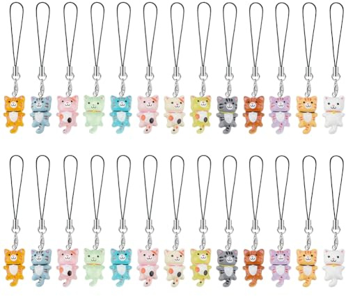 WEBEEDY 26 PCS 13 Styles Cat Phone Charm Includes 14 Luminous Kitten Cell Phone Pendants, Cute Animals Keychain Strap Charms Easy to Install and Remove Hanging Pendant for Backpack, Wallet, Camera Decor