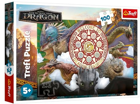 Trefl – How to Train Your Dragon, Drachen in Aktion – 100-teiliges Puzzle – Buntes Puzzle mit Drachen, für Kinder ab 5 Jahren