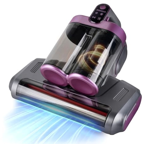 BESTING Cordless Mattress Vacuum with 16Kpa Suction & HEPA Dust Cups, 253.7nm UV-C Light & Ultrasonic, Low Noise Widened Suction Port Handheld Vacuum for Bed Pillows Couch Car Seat Rugs, Gray Purple