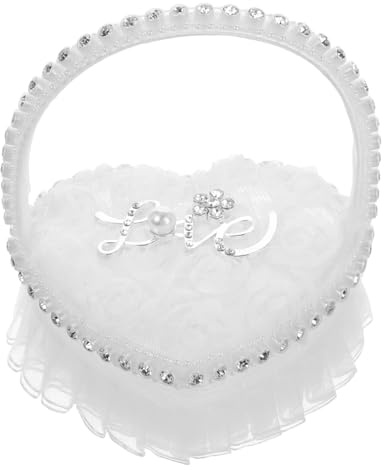 Mobestech Almohada de Anillos Forma para Bodas Cojín Portador de Anillos Elegante y Ligero Accesorio de Boda Romántico con Asa para Ceremonias y Propuestas