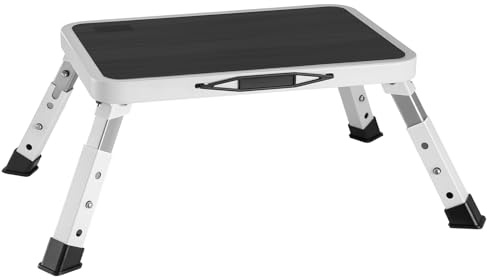 M.J COMFY-LIFE 3-Level Height Adjustable Folding Step Stool – Anti-Slip Platform, 150kg Capacity, Lightweight Portable Ladder for Kitchen, Bathroom, RV, Office (White)