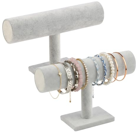 Ziyonix 2 Pezzi Supporto per Bracciale, Espositore per Gioielli in Velluto, Porta di T per Braccialetti, Organizer Gioielli per Bracciali Collane Orologi (Grigio)