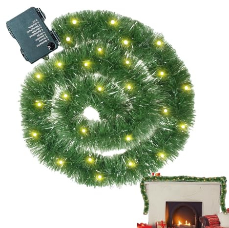 Yplkm Guirnalda Iluminada,Guirnalda Navideña De 5 Metros con Luces para Exterior,Artificial Pino para Interior Exterior - Árbol Balcón Jardín Patio Valla Porche