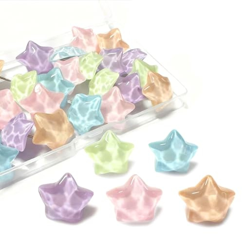 30 Pcs Mixed Color Push Pins, Unique Water Ripple Five Pointed Star Pattern Drawing Pins, Playful Thumb Tacks, Vibrant Decorative Pushpins for Scrapbooking, DIY Crafts, Photo Walls, Gifts