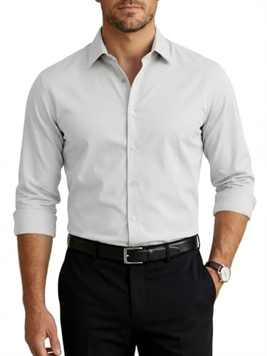 Runcati Herrskjorta, långärmad, stretch, businessskjorta, män, enfärgad, slim fit, fritidsskjorta, lätt strykning, kostymskjorta, button down-skjortor