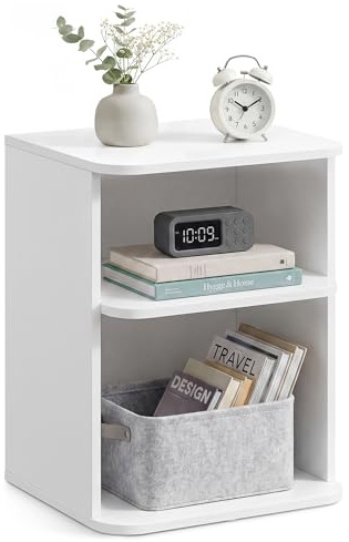 VASAGLE Bedside Table, Snapsemble Superfast Assembly, 3-Tier End Side Table with Open Shelves, Low for Bedroom, Living Room, Small Spaces, 30 x 35 x 45 cm, Cloud White LET123WE01