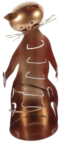 Cat Shaped Wine Holder Iron Tabletop Sculpture for Indoor Decoration | Carved Handmade Craftsmanship, Lovely Cute Humour, Christmas Themed Accent