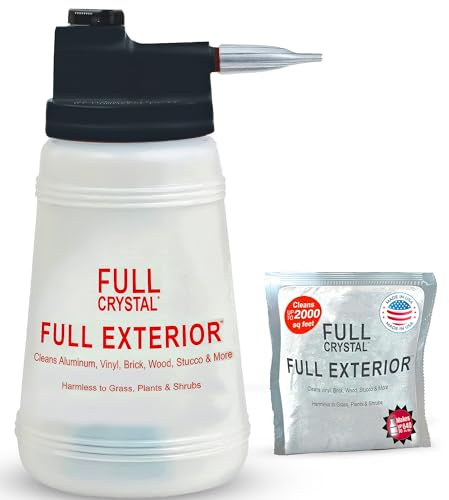 Full Exterior Kit – Bottle, Lid with Hose Attachment and One 4 oz Crystal Powder Outdoor Cleaner, Makes Up to 640 fl oz, Non-Toxic, No Scrub, No Rinse Cleaning Kit – Packaging May Vary