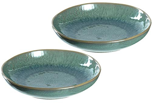 Leonardo Matera tiefe Keramik-Teller, 2-er Set, spülmaschinengeeignete Speise-Teller mit Glasur, 2 runde Steingut-Teller, Ø 20,7 cm grün, 026987