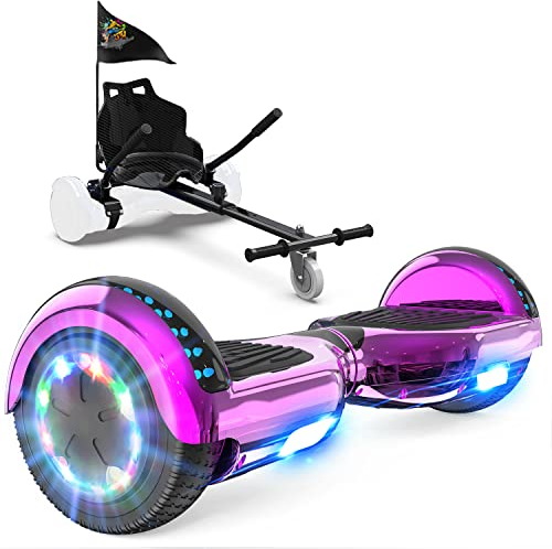 GeekMe Hoverboards mit Sitz, Hoverboards Hoverkart,Hoverboards Go-Kart mit Bluetooth-Lautsprecher LED-Leuchten, Geschenk für Kinder Jugendliche Erwachsen