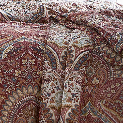 Dreams & Drapes - Maroon Jacobean Bedspread (230cm x 200cm) - Soft Touch - Microfibre - Damask Bedspread in Red - Persian Bohemian Quilted Bedspreads - Exotic Floral Blanket/Bed Cover for Bed