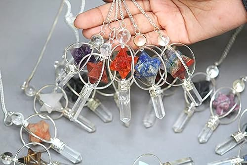 Unik autentisk blandad snurrande Merkaba pendel helande chakra pendel naturlig sten helande chakra balanserande dowsing (set med 20)
