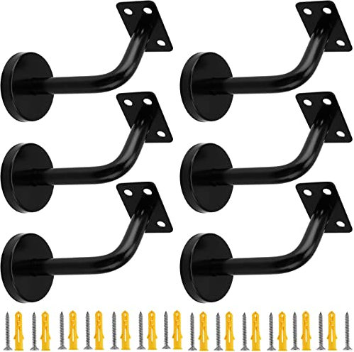 JEUIHAU 6 PCS Matt Black Handrail Brackets, Stainless Steel Wall Mounted Bannister Stair Rail Satin Chrome Support for Banister Rail, Wooden Stand, Screws Expansion Tubes Included