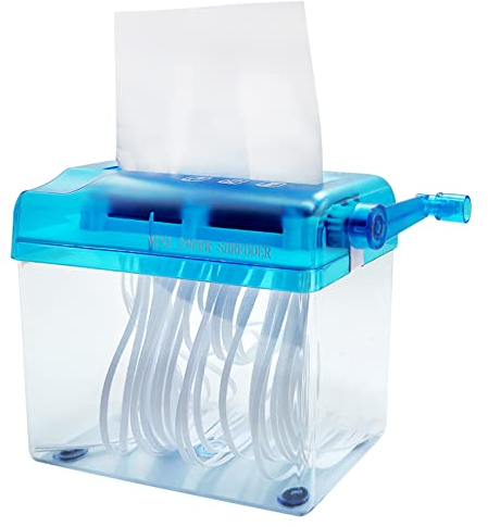 Manual Paper Shredder, Uooker Portable Mini Hand Cut Paper Shredders Home Use, A6 Paper Documents Handmade Cutting Tool, Small Shredder Office Home School Desktop Stationery Blue, Blue, Transparent