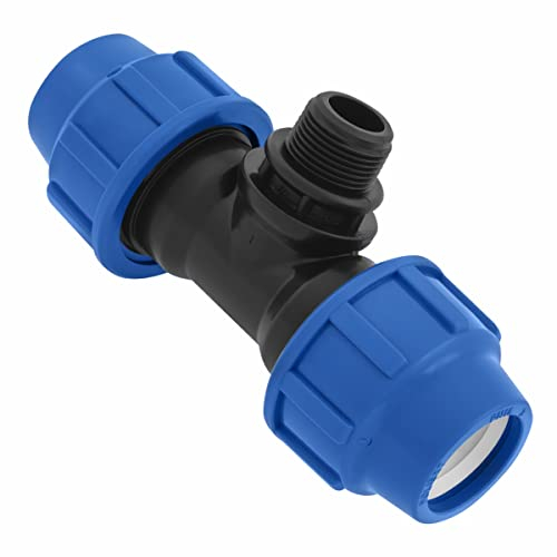 Conector de Tubería de Polietileno de Aqua MDPE PE - Pieza en T - 25mm x 3/4 x 25 mm – con dos salidos hembra y una macho - Racor de PP PN16 para Tuberías de PE80, PE100 – 1 pieza – SmartProduct