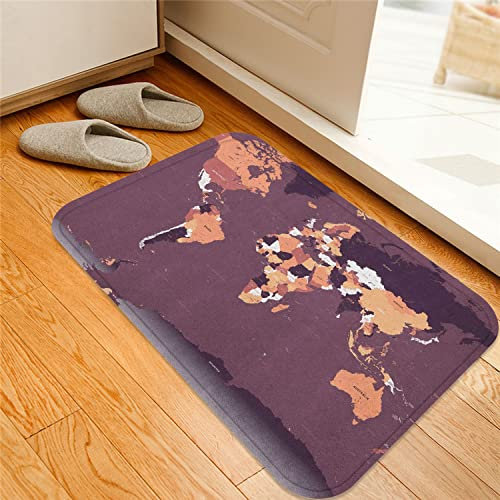 ESVET Badematte rutschfest Teppich,Erde Detaillierte Weltkarte mit Allen Ländern Hauptstädte Universum Kontinente Pflaume Pfirsich,Badezimmer Set Matte rutschfest WC-Vorleger 40 x 60 cm