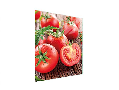 DarHaus Plaque de recouvrement, 45 x 52 cm, en verre, pour cuisinières électrique, à induction, convient comme décoration, protection anti-éclaboussures ou planche à découper, Tomates Rouge