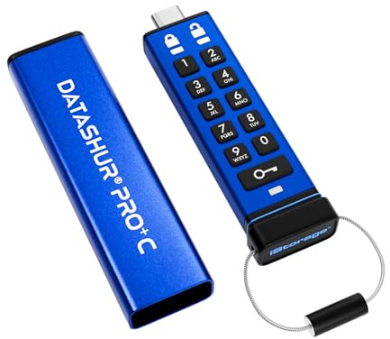 iStorage datAshur PRO+C 32GB | Säker USB Type-C Minnessticka | FIPS 140-3 Nivå 3 Certifierad | PIN-skyddad | Type C-A Adapter Inkluderad.