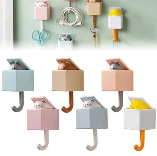 LIMITADA 6 ganci adesivi carini gatti ABS – decorativi di carico pesante 1,5 kg – per chiavi e asciugamani