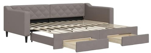 vidaXL Divano Letto Estraibile con Cassetti Tortora 90x200 cm Tessuto, Divano Letto con cassetti, Letto da Giorno, Letto per Ospiti