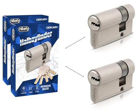 GERCAR Pro Lot de 2 demi-cylindres à fermeture identique, profilés pour porte de garage, avec 10 clés, serrure de porte de garage, 2 cylindres, longueur : 40 mm, A : 30, B : 10, système de fermeture