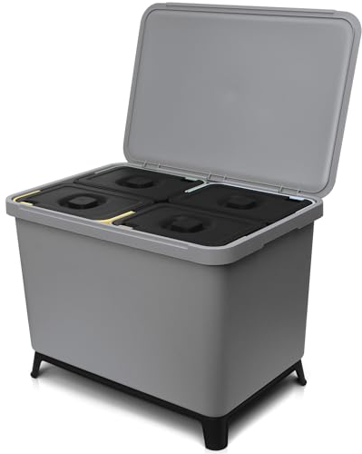 YourCasa® Cubo de basura con 4 compartimentos [40 L] en diseño exclusivo sistema de separación de basura, cubo de basura para cocina con 4 cubos extraíbles de 10 l (gris, 40 litros)