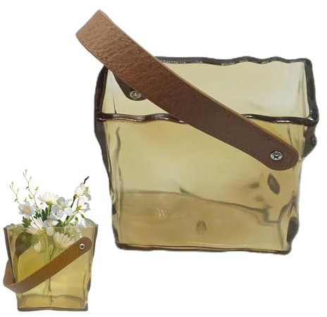 Vaso a mano per fiori, a forma di borsa per fiori, con manico, per case moderne, 15,5 x 14 cm, vasi per lavagna, matrimoni