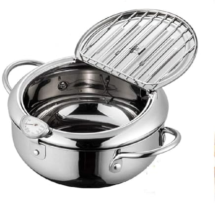 CYPOSLDN Freidora con Control De Temperatura, Sartén Profunda, Freidora Tempura, con Termómetro, Tapa Y Rejilla para Goteo De Aceite, Freidora Antiadherente para Cocinar En La Cocina,20cm