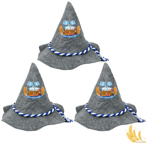 WELLXUNK Bayern Seppelhut, 3 Stück Trachtenhut für Oktoberfest, Bayernhut Aus Filz mit Blau-Weiße Kordel Filzhut Oktoberfest Filzhut, Trachtenhut für Bayrische Volksfeste