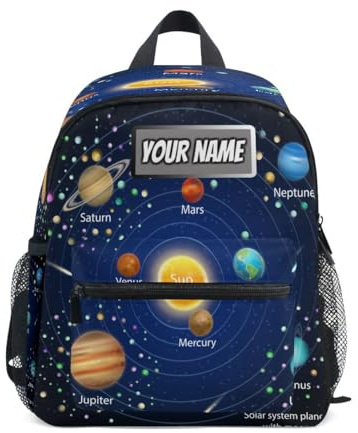 Ksajwzf Sac à dos personnalisé pour enfant, système solaire, planètes, étoiles, sac à dos pour filles et garçons, nom personnalisé galaxie espace sacs à livres préscolaires, multicolore