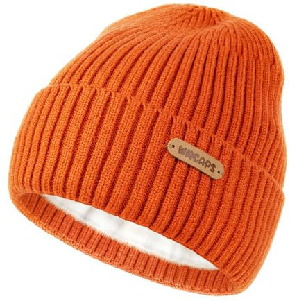 Wmcaps Bonnet d'hiver doublé en polaire pour enfants de 2 à 12 ans, chapeau doux et chaud à revers pour fête d'anniversaire, cadeau de Noël pour garçons et filles de 2 à 12 ans, Orange, M