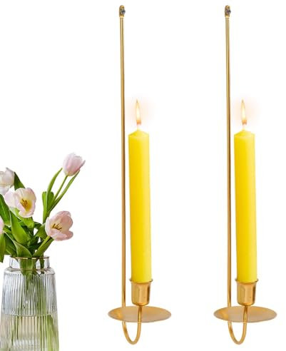 scyca Candelero con Aplique de Pared,Aplique de Pared con Vela,Candelero de Pilar con Apliques para Velas | 2 candelabros de Metal, candelabros Dorados para Sala de Estar, Chimenea, Boda