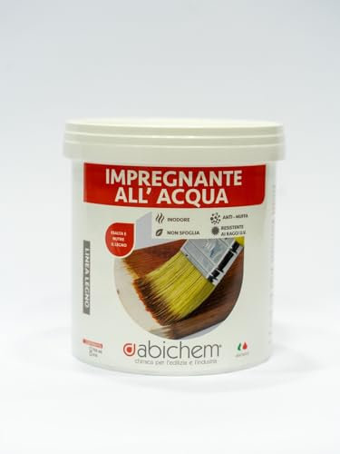 ABICHEM Impregnante All’Acqua 0,75 L – Protezione Profonda e Naturale per Legno Interni ed Esterni, Penetra e Nutre le Fibre del Legno, Inodore, Anti-UV e Anti-Muffa, Alta Resa (Noce Medio)