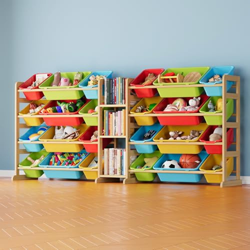 SpaceAid Large Toy Storage Organizer with 24 Bins and 3 Shelves, Toy Organizers Storage Bookshelf, Kids Bin Shelf Box Bookcase for Bedroom Playroom Organization Room Decor, Multi-Colored