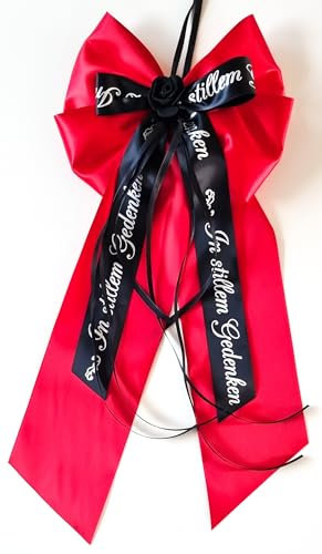 CaPiSo Ruban double en satin fait main - 20 x 40 cm - Sans bricolage - Pour deuil, funéraire - Pour couronne funéraire - Écriture en commémoration élégante (rouge commémoratif)