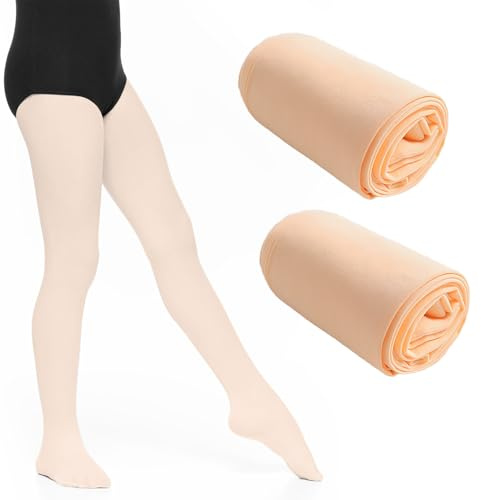 2 par baletttights, baletttights för flickor, danstights för flickor, dans, föreställningar och vardagskläder (rosa)