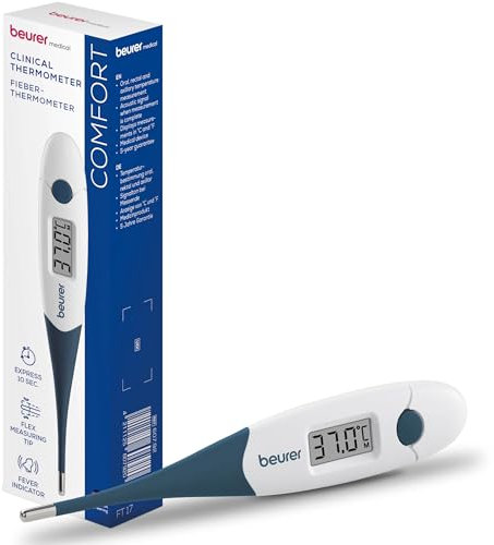 Beurer FT 17 digitales Fieberthermometer, Thermometer mit flexibler Messspitze für orale, rektale & axillare Messung, Messergebnis in 10 s, Fieberindikator, für Babys, Kinder und Erwachsene, Blau-weiß