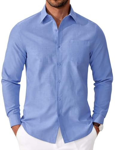 COOFANDY Camicia Uomo Manica Lunga Regular Fit in Cotone Oxford Camicia Casual Camicia da Ufficio con Tasca
