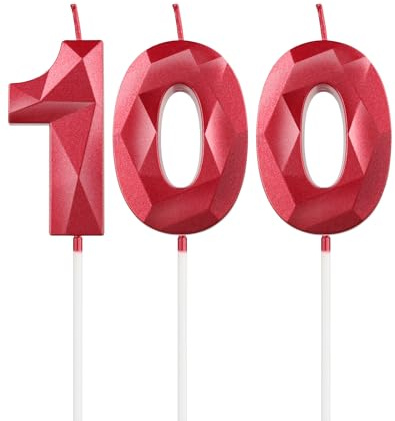 mciskin Red 100th Birthday Candles,100th Birthday Decorations for Women Men,3D Number 100 Candle for Cake,Red Candle Cake Toppers for Birthday Party Decorations Wedding Supplies